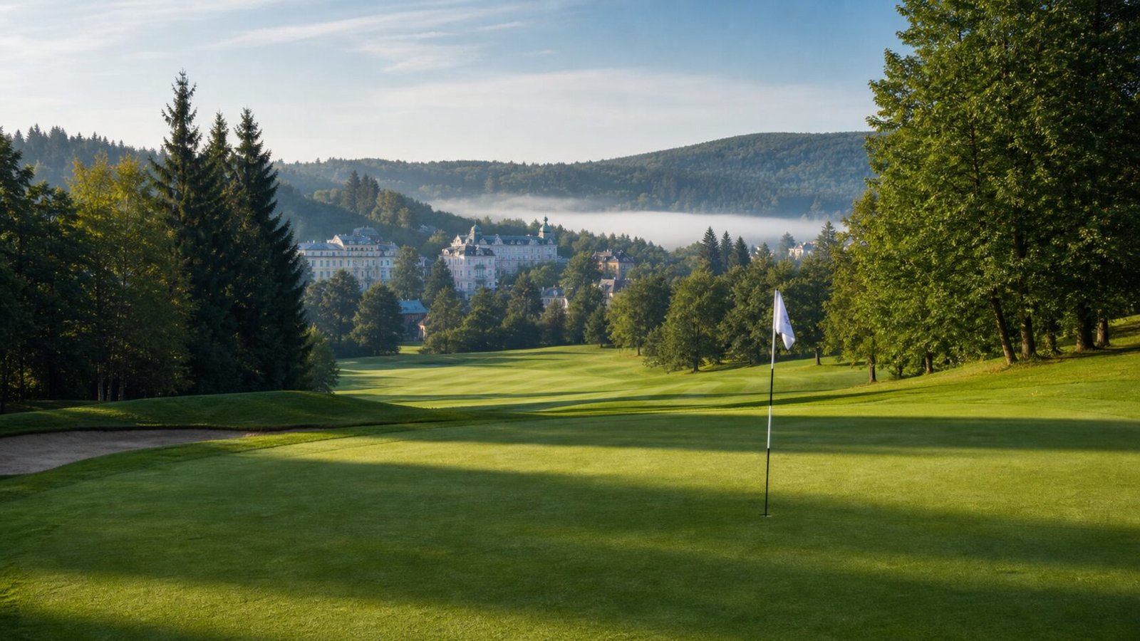 Golfplatz in Marienbad mit grünen Hügeln