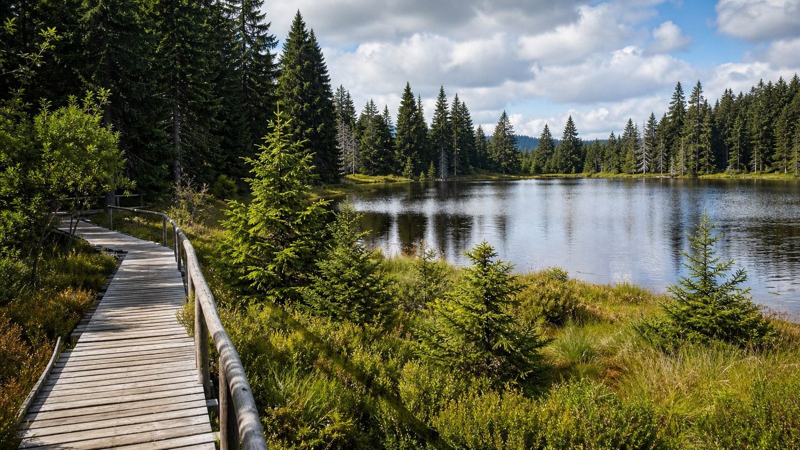 Kladská bei Marienbad mit Holzsteg und Waldsee