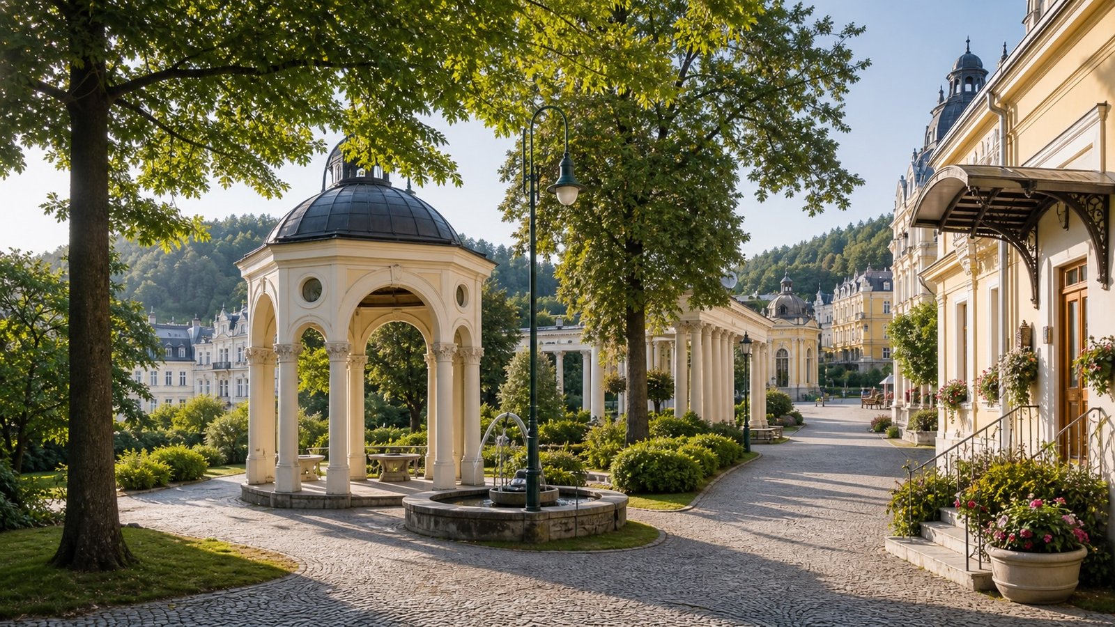 Kurpark in Marienbad mit Spazierwegen und klassischer Kurarchitektur