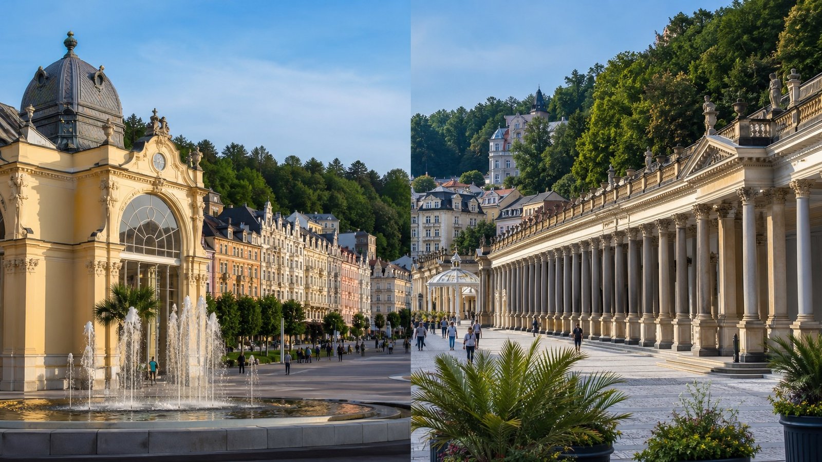 Czech spa town architecture for Marienbad and Karlovy Vary comparison