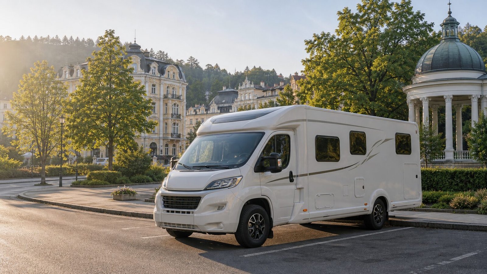 Wohnmobil in Marienbad nahe Kurarchitektur und Park