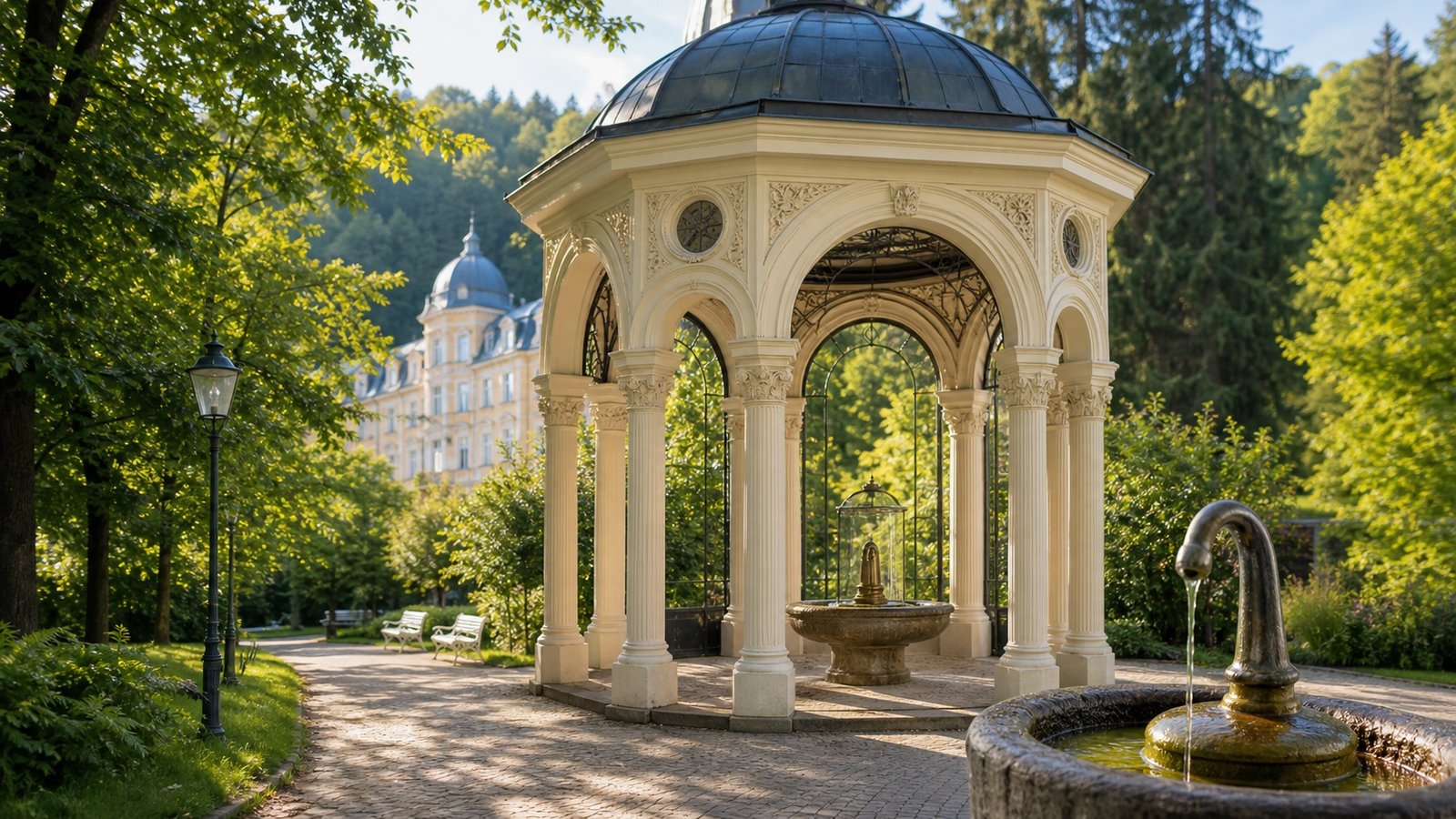 Mineralquelle und Pavillon in Marienbad